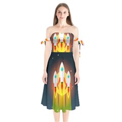 Rocket Take Off Missiles Cosmos Shoulder Tie Bardot Midi Dress by Wegoenart