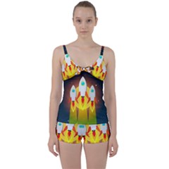 Rocket Take Off Missiles Cosmos Tie Front Two Piece Tankini by Wegoenart