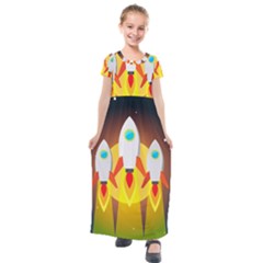 Rocket Take Off Missiles Cosmos Kids  Short Sleeve Maxi Dress by Wegoenart