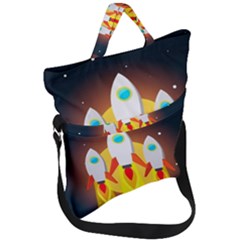 Rocket Take Off Missiles Cosmos Fold Over Handle Tote Bag by Wegoenart