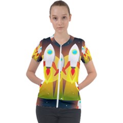 Rocket Take Off Missiles Cosmos Short Sleeve Zip Up Jacket