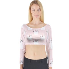 Pattern Pink Cute Sweet Fur Cats Long Sleeve Crop Top