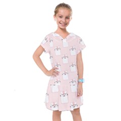 Pattern Pink Cute Sweet Fur Cats Kids  Drop Waist Dress by Wegoenart