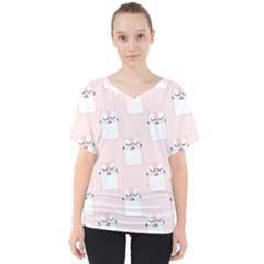 Pattern Pink Cute Sweet Fur Cats V-neck Dolman Drape Top by Wegoenart