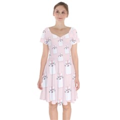 Pattern Pink Cute Sweet Fur Cats Short Sleeve Bardot Dress by Wegoenart