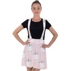 Pattern Pink Cute Sweet Fur Cats Velvet Suspender Skater Skirt by Wegoenart