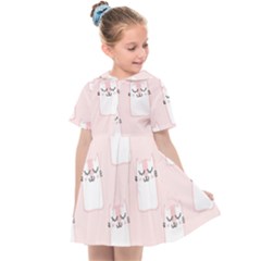 Pattern Pink Cute Sweet Fur Cats Kids  Sailor Dress by Wegoenart