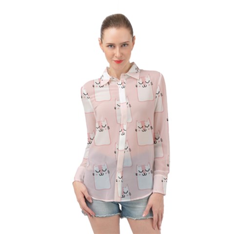 Pattern Pink Cute Sweet Fur Cats Long Sleeve Chiffon Shirt by Wegoenart