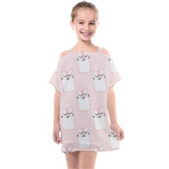 Pattern Pink Cute Sweet Fur Cats Kids  One Piece Chiffon Dress by Wegoenart