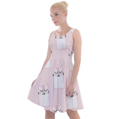 Pattern Pink Cute Sweet Fur Cats Knee Length Skater Dress