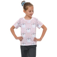 Pattern Pink Cute Sweet Fur Cats Kids  Mesh Piece Tee