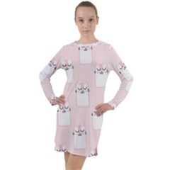 Pattern Pink Cute Sweet Fur Cats Long Sleeve Hoodie Dress