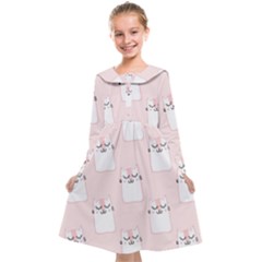 Pattern Pink Cute Sweet Fur Cats Kids  Midi Sailor Dress