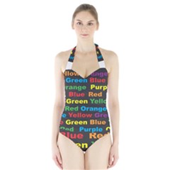 Red Yellow Blue Green Purple Halter Swimsuit by Wegoenart