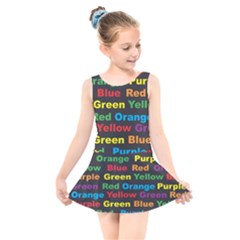 Red Yellow Blue Green Purple Kids  Skater Dress Swimsuit by Wegoenart