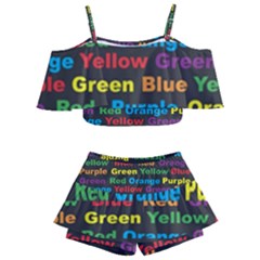 Red Yellow Blue Green Purple Kids  Off Shoulder Skirt Bikini by Wegoenart