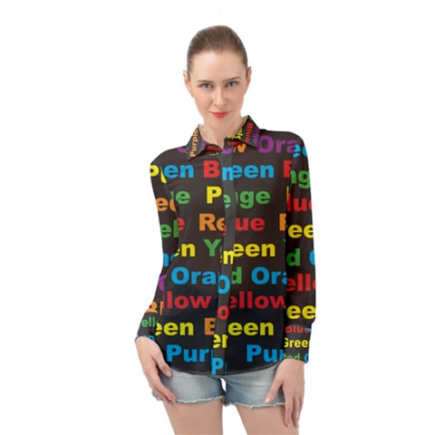 Red Yellow Blue Green Purple Long Sleeve Chiffon Shirt by Wegoenart