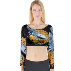 Astronaut Planet Space Science Long Sleeve Crop Top by Wegoenart