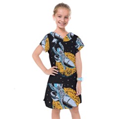 Astronaut Planet Space Science Kids  Drop Waist Dress by Wegoenart