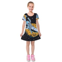 Astronaut Planet Space Science Kids  Short Sleeve Velvet Dress by Wegoenart