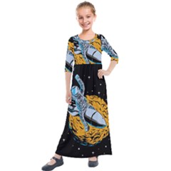 Astronaut Planet Space Science Kids  Quarter Sleeve Maxi Dress by Wegoenart