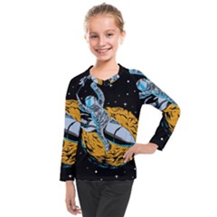 Astronaut Planet Space Science Kids  Long Mesh Tee