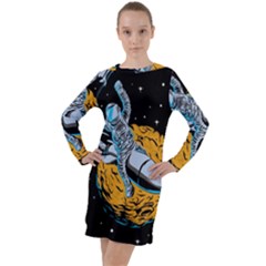 Astronaut Planet Space Science Long Sleeve Hoodie Dress