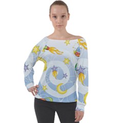 Science Fiction Outer Space Off Shoulder Long Sleeve Velour Top