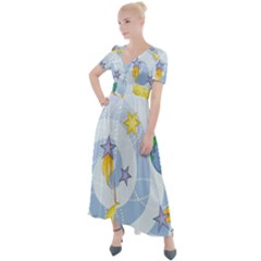 Science Fiction Outer Space Button Up Short Sleeve Maxi Dress