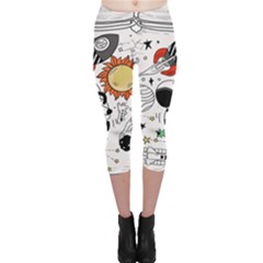 Astronaut Drawing Planet Capri Leggings  by Wegoenart