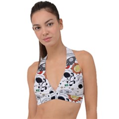 Astronaut Drawing Planet Halter Plunge Bikini Top by Wegoenart