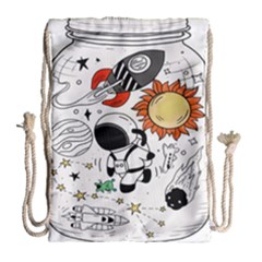 Astronaut Drawing Planet Drawstring Bag (large) by Wegoenart