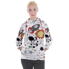 Astronaut Drawing Planet Women s Hooded Pullover by Wegoenart