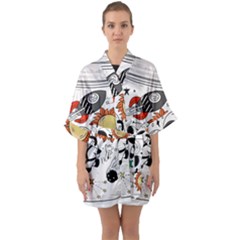 Astronaut Drawing Planet Half Sleeve Satin Kimono 