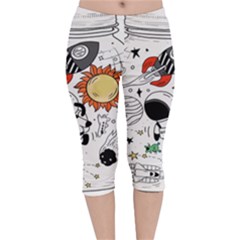 Astronaut Drawing Planet Velvet Capri Leggings  by Wegoenart