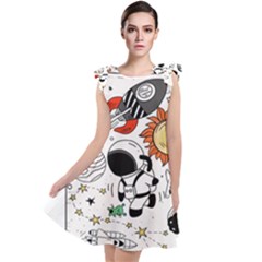 Astronaut Drawing Planet Tie Up Tunic Dress by Wegoenart