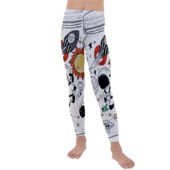 Astronaut Drawing Planet Kids  Lightweight Velour Leggings by Wegoenart