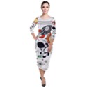 Astronaut Drawing Planet Quarter Sleeve Midi Velour Bodycon Dress View1