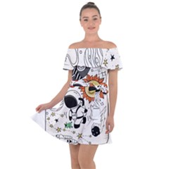 Astronaut Drawing Planet Off Shoulder Velour Dress by Wegoenart