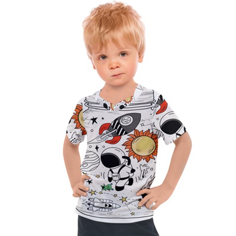 Astronaut Drawing Planet Kids  Sports Tee by Wegoenart