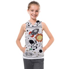 Astronaut Drawing Planet Kids  Sleeveless Hoodie by Wegoenart