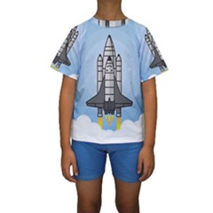 Rocket Shuttle Spaceship Science Kids  Short Sleeve Swimwear