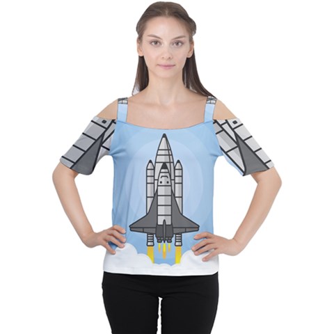 Rocket Shuttle Spaceship Science Cutout Shoulder Tee by Wegoenart