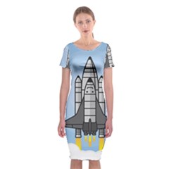 Rocket Shuttle Spaceship Science Classic Short Sleeve Midi Dress