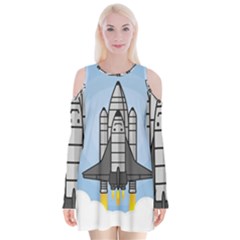 Rocket Shuttle Spaceship Science Velvet Long Sleeve Shoulder Cutout Dress