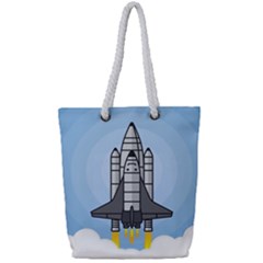 Rocket Shuttle Spaceship Science Full Print Rope Handle Tote (small) by Wegoenart