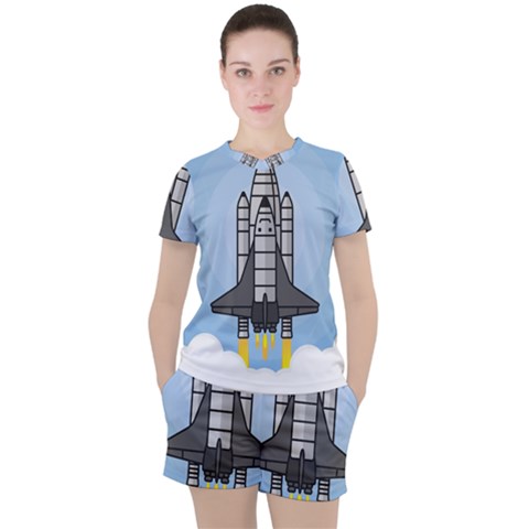 Rocket Shuttle Spaceship Science Women s Tee And Shorts Set by Wegoenart