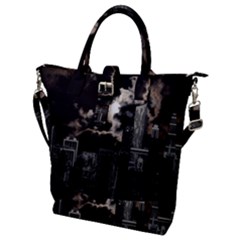 City Night Moon Skyline Skyscraper Buckle Top Tote Bag by Wegoenart