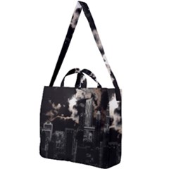 City Night Moon Skyline Skyscraper Square Shoulder Tote Bag by Wegoenart