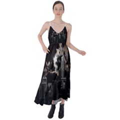 City Night Moon Skyline Skyscraper Tie Back Maxi Dress